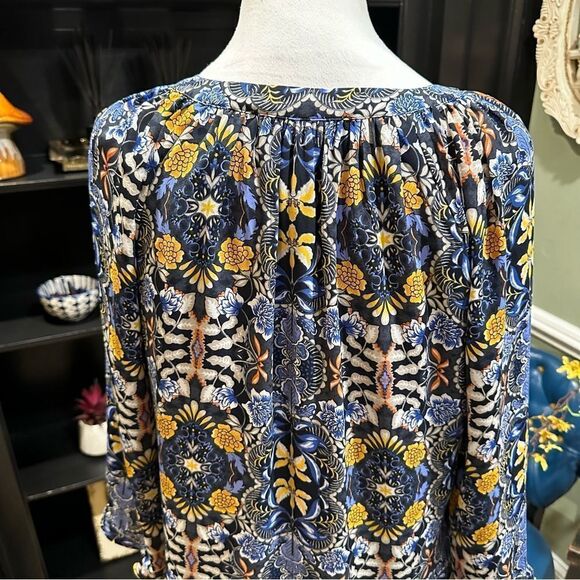 Loft Blue and Yellow Floral Tiered Dress Size Small - Picture 8 of 12